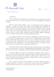 Lettera delk Ministro Beatrice Lorenzin in occasione dell'evento Viole per Enza a Milano